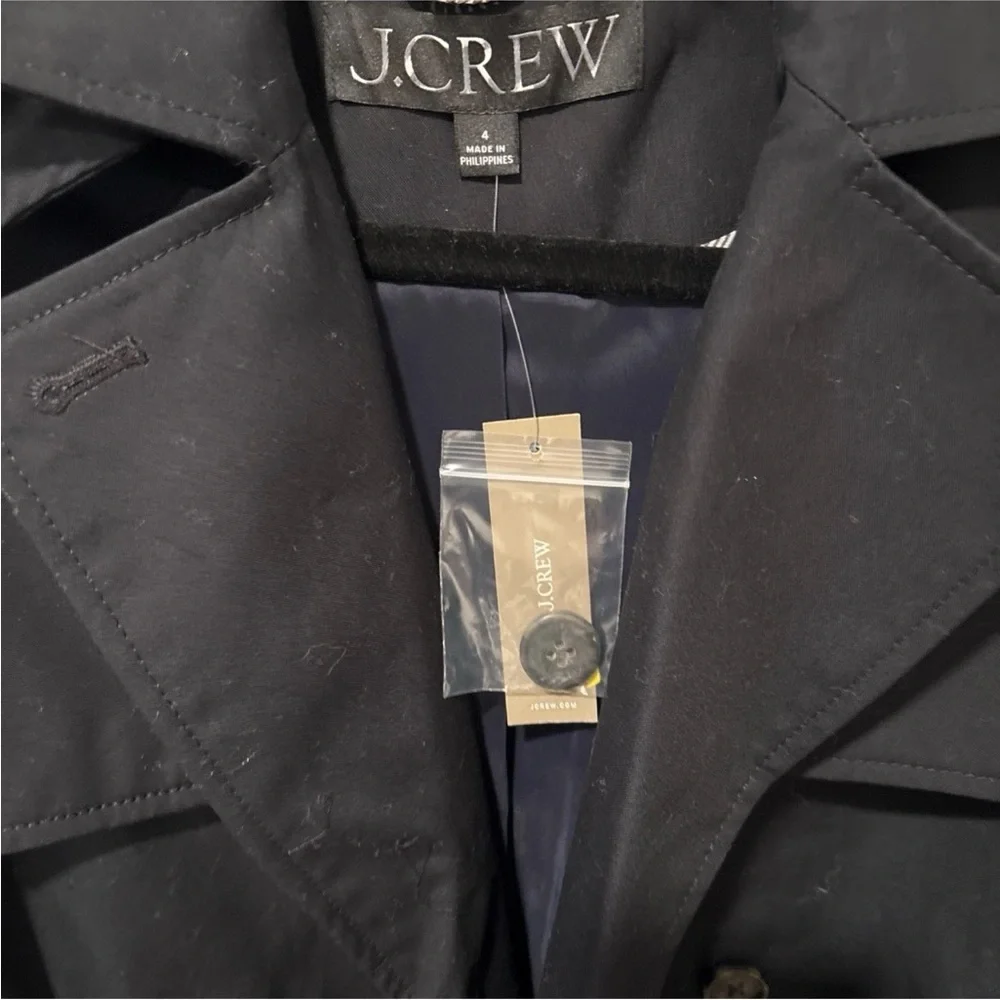 NWT J.Crew New Icon Trench Coat Black Hooded Hood Belt Jacket - Picture 8 of 9